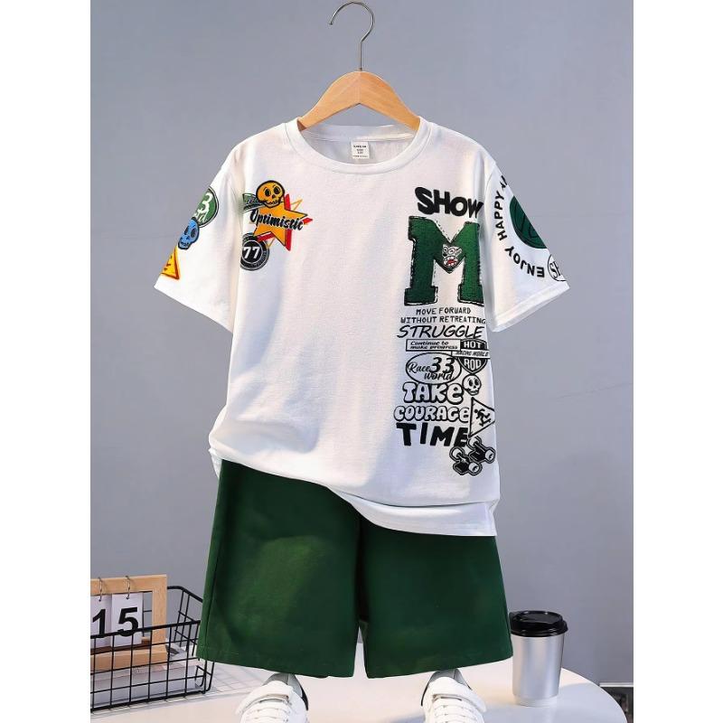 Summer Kids Suit Boys Loose Casual Crewneck Patterned Short-sleeved T-shirt and Shorts Comfortable Cool Tracksuit 100
Summer Kids Suit Boys Loose Casual Crewneck Patterned Short-sleeved T-shirt and Shorts Comfortable Cool Tracksuit 100
