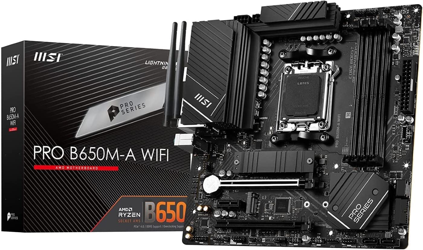 Материнська плата MSI PRO WIFI Серія AMD Ryzen 7000 сумісна з чіпсетом B650 MB5909 B650M-A (AM5) мікро-ATX
Материнська плата MSI PRO WIFI Серія AMD Ryzen 7000 сумісна з чіпсетом B650 MB5909 B650M-A (AM5) мікро-ATX