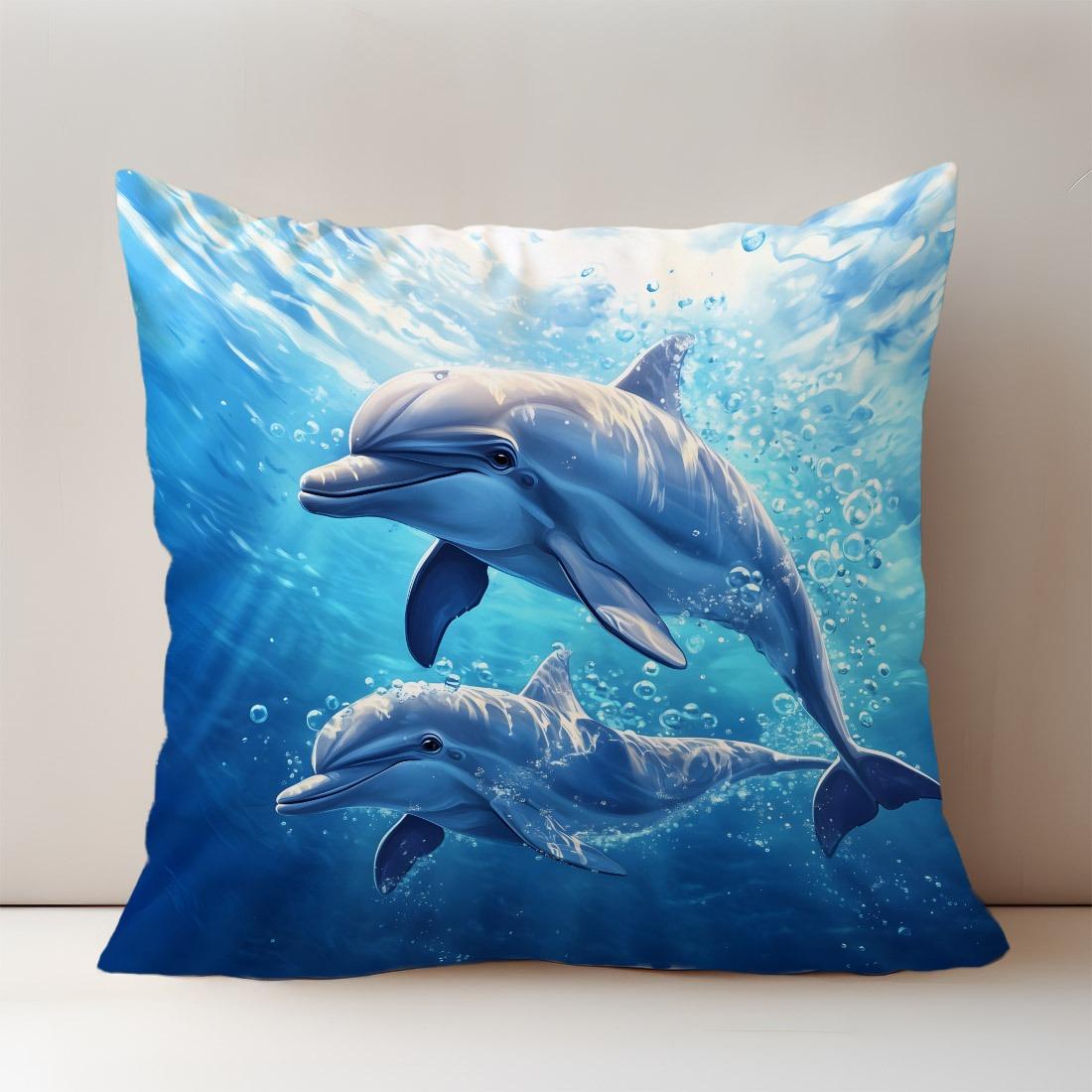 A printed pillowcase depicting dolphins and reef fish in the ocean 40x40cm/16x16inch
A printed pillowcase depicting dolphins and reef fish in the ocean 40x40cm/16x16inch