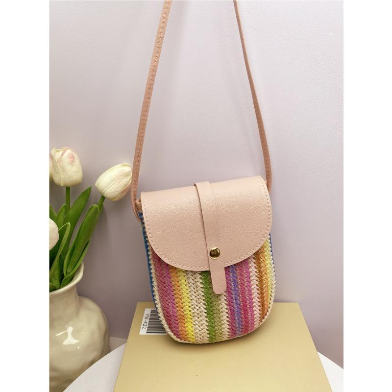 Соломенная сумка женская новая нишевая цветная плетеная женская сумка через плечо мессенджер повседневная контрастного цвета сумка для мобильного телефона женская розовый