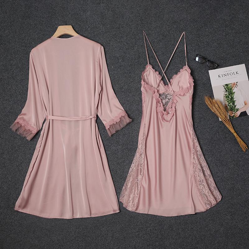 Женский сексуальный атласный ночной комплект: ночная сорочка и кружевной халат XL розовый
Женский сексуальный атласный ночной комплект: ночная сорочка и кружевной халат XL розовый