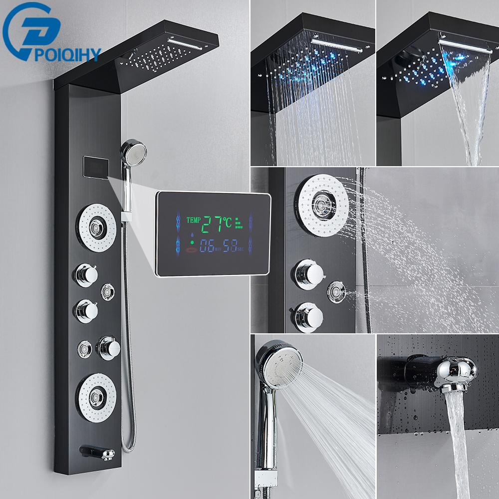 Black Bathroom Shower Panel Column Golden Rain Waterfall Shower Faucet Bidet Sprayer Tap SPA Massage Jet LED Bath Shower Set
Black Bathroom Shower Panel Column Golden Rain Waterfall Shower Faucet Bidet Sprayer Tap SPA Massage Jet LED Bath Shower Set
