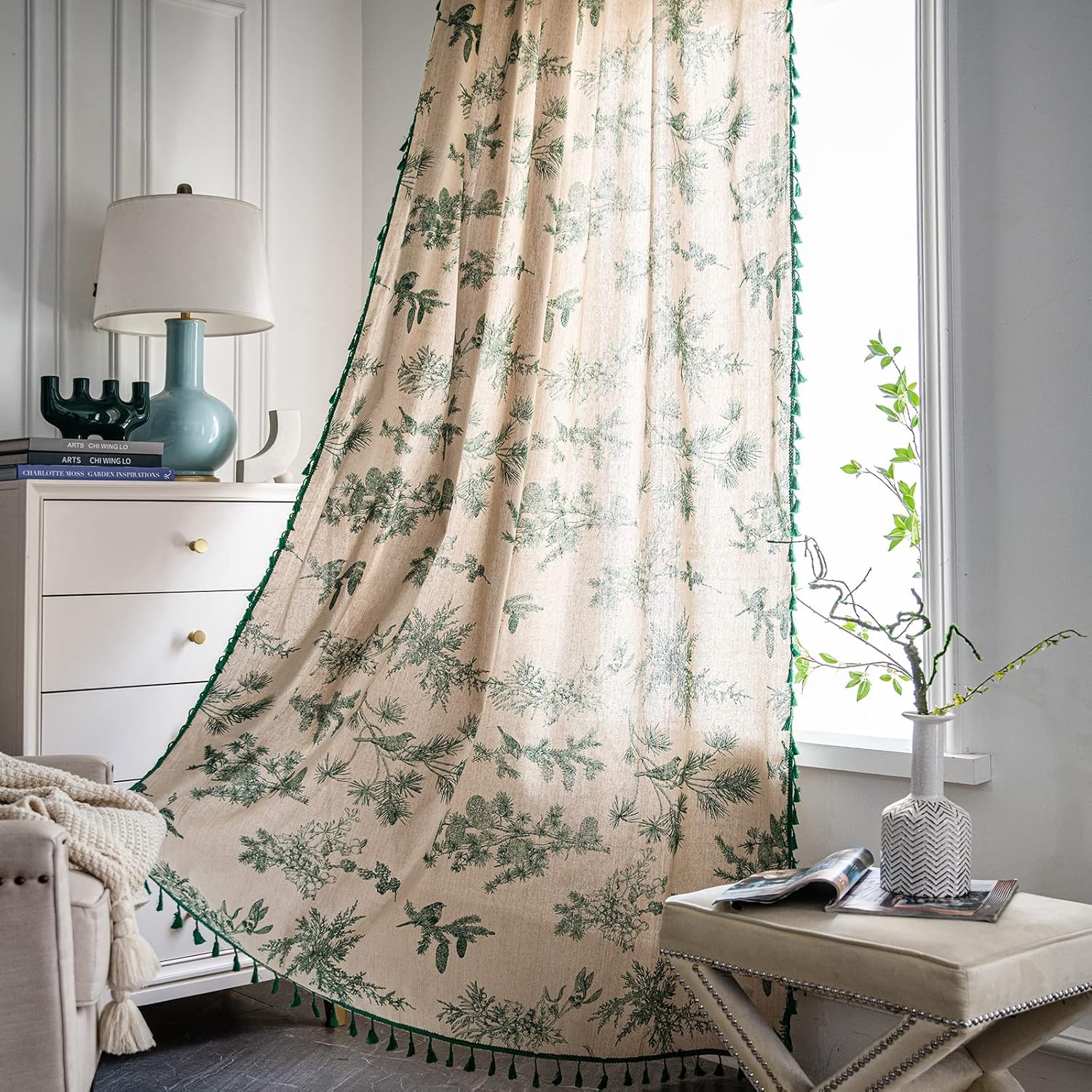 Green Floral Farmhouse Curtains Living Room Semi-Blackout Drapes Cotton Linen Boho Window Curtain with Tassel Decor, Rod Pocket W60xH90cm&Rod Pocket
Green Floral Farmhouse Curtains Living Room Semi-Blackout Drapes Cotton Linen Boho Window Curtain with Tassel Decor, Rod Pocket W60xH90cm&Rod Pocket