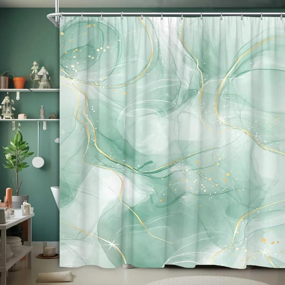Мраморная Текстура Занавеска для Душа Роскошная Современная Геометрическая Креативная Неправильная Живопись Чернилами Домашняя Полиэстеровая Ткань Декор для Ванной Комнаты Шторы 180x230cm-70x90in