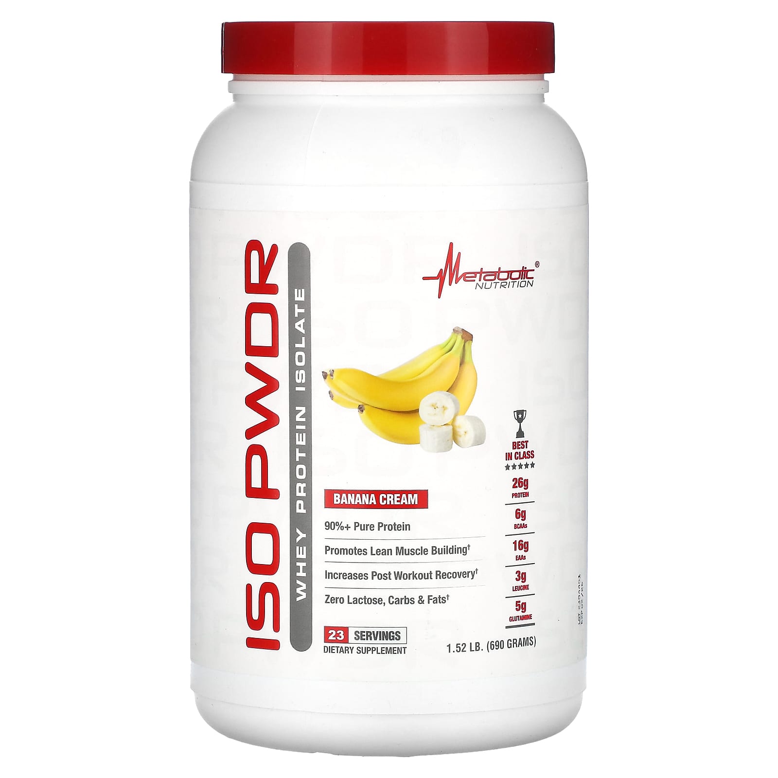 Metabolic Nutrition, ISOpwdr, whey protein isolate, banana cream, 1.52 lb (690 g)
Metabolic Nutrition, ISOpwdr, whey protein isolate, banana cream, 1.52 lb (690 g)
