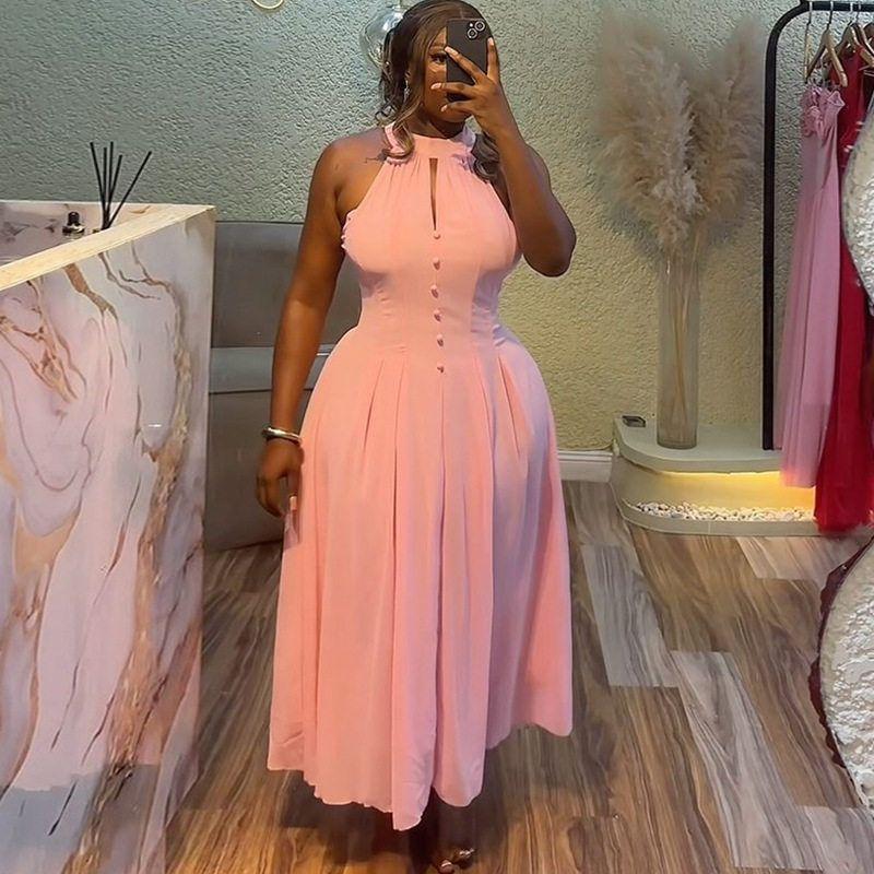 and American Cross-Border Women s Fashion New Style Elegant Halter Neck Sleeveless Waist-Cinching Slimming Pink Mid-Length Dress Women Dresses Pink S
and American Cross-Border Women s Fashion New Style Elegant Halter Neck Sleeveless Waist-Cinching Slimming Pink Mid-Length Dress Women Dresses Pink S