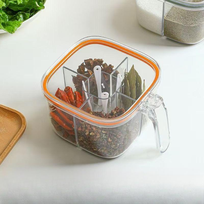 1PC 4-in-1 Spoon Grid Spice Seasoning Box with Lid, Dust-proof Clamshell PET Material with Sealing Ring, Moisture-proof Spice Storage Box
1PC 4-in-1 Spoon Grid Spice Seasoning Box with Lid, Dust-proof Clamshell PET Material with Sealing Ring, Moisture-proof Spice Storage Box