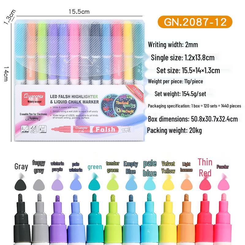 Guang Na LED Light Board Fluorescent Chalk Set - Wipeable & Colorful Pens for Graffiti and Teaching.
Guang Na LED Light Board Fluorescent Chalk Set - Wipeable & Colorful Pens for Graffiti and Teaching.