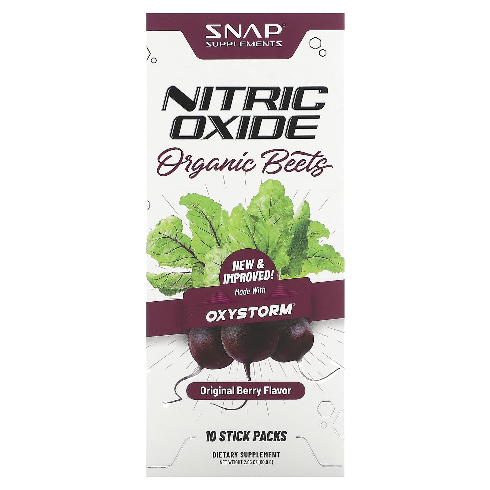 Snap Supplements, Nitric Oxide, Organic Beet, Original Berry, 10 stick packs, 8.2 g (0.29 oz) each
Snap Supplements, Nitric Oxide, Organic Beet, Original Berry, 10 stick packs, 8.2 g (0.29 oz) each