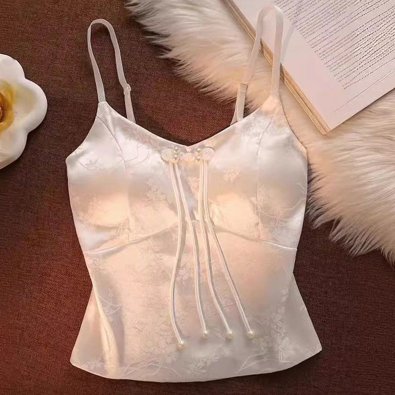 New Chinese-Style Satin Printed Camisole with Chest Pads, Adjustable Vest for Women, Perfect for Summer Suits and Showcasing a Beautiful Back White S
New Chinese-Style Satin Printed Camisole with Chest Pads, Adjustable Vest for Women, Perfect for Summer Suits and Showcasing a Beautiful Back White S