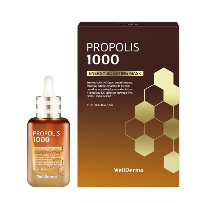 WELLDERMA Propolis 1000 Energy Boosting Mask (5 Sheets) + Energy Ampoule 50ml Set + Tenzero Mask 1pc
WELLDERMA Propolis 1000 Energy Boosting Mask (5 Sheets) + Energy Ampoule 50ml Set + Tenzero Mask 1pc