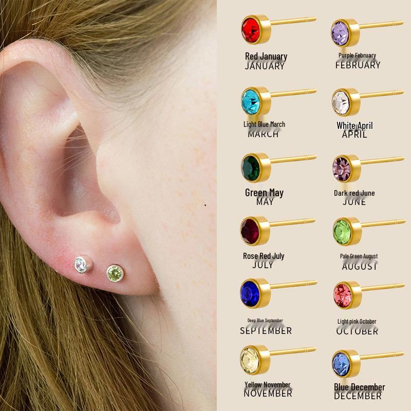 Gold-plated Stainless Steel Birthstone Constellation Round Colored Zircon Stud Earrings
Gold-plated Stainless Steel Birthstone Constellation Round Colored Zircon Stud Earrings