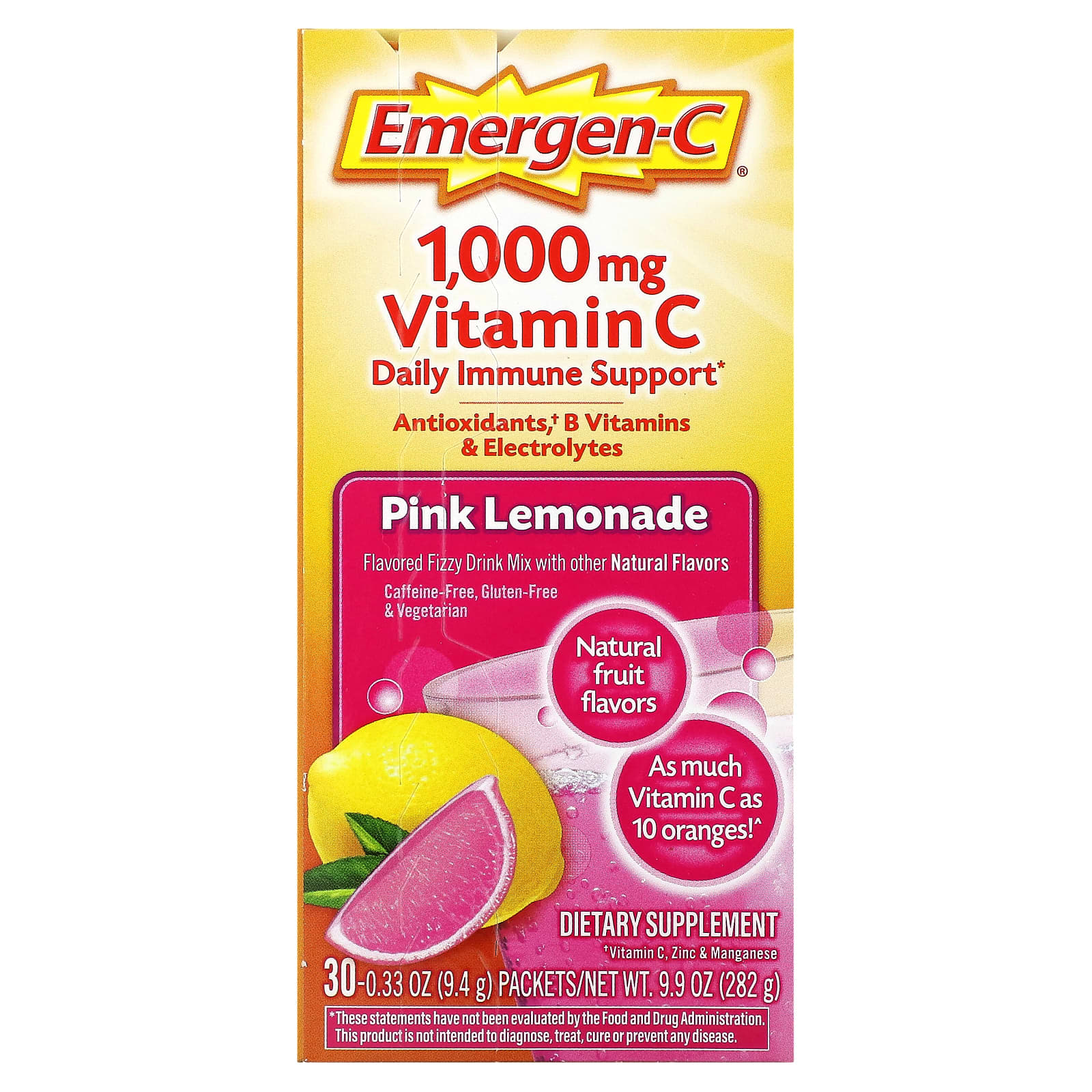 Emergen-C, Вітамін C, Ароматизована шипуча суміш для напою, Смак рожевого лимонаду, 1000 мг, 30 пакетиків, 9,4 г (0,33 унції)
Emergen-C, Вітамін C, Ароматизована шипуча суміш для напою, Смак рожевого лимонаду, 1000 мг, 30 пакетиків, 9,4 г (0,33 унції)
