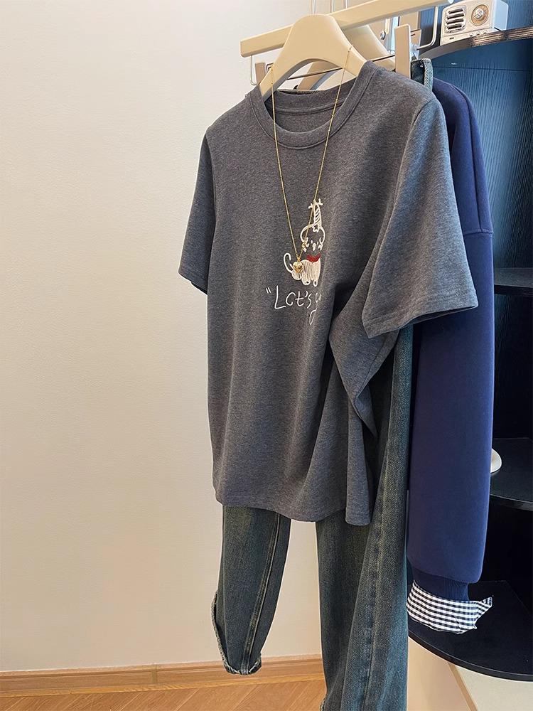 Женская футболка с коротким рукавом и круглым вырезом, в корейском стиле, с вышивкой щенка - Летний хлопковый топ свободного кроя 2025 M
Женская футболка с коротким рукавом и круглым вырезом, в корейском стиле, с вышивкой щенка - Летний хлопковый топ свободного кроя 2025 M