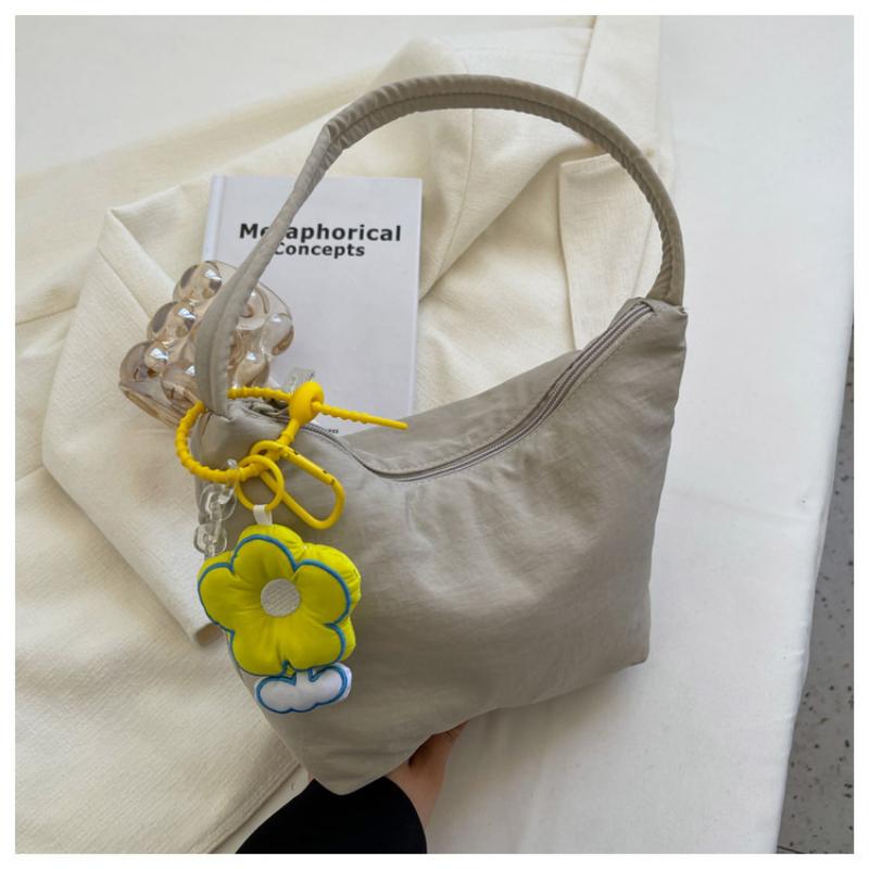 Сплошная цветная сумка для женщин с большой вместительностью, сумка из мягкой нейлоновой ткани, минималистичная сумка для подмышек, сумка на одно плечо one size бежевый