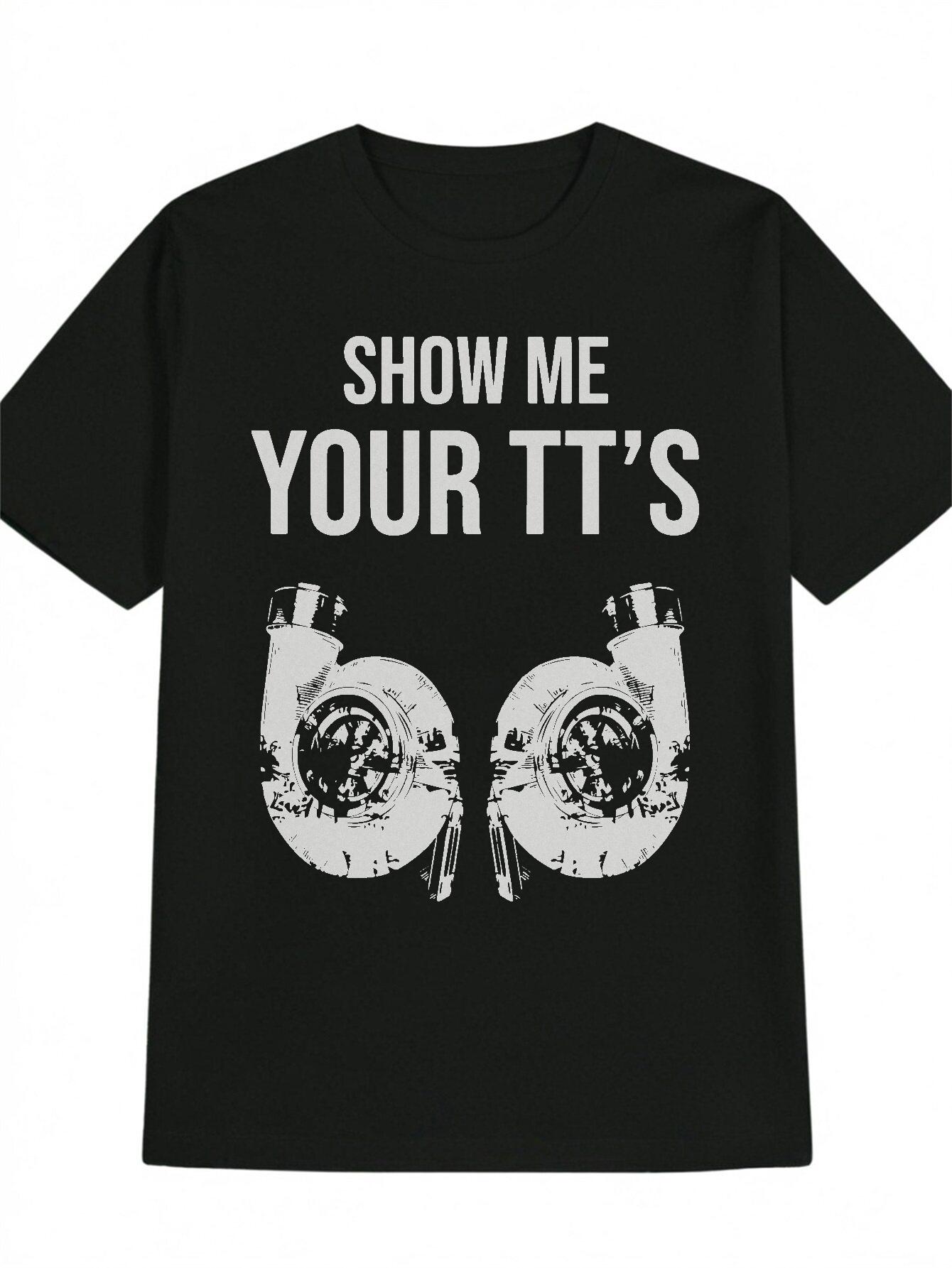 Casual Graphic T-shirt with Bold Show Me Your TT S Print & Symmetrical Circular Design - Black Round Neck Summer Tee S
Casual Graphic T-shirt with Bold Show Me Your TT S Print & Symmetrical Circular Design - Black Round Neck Summer Tee S