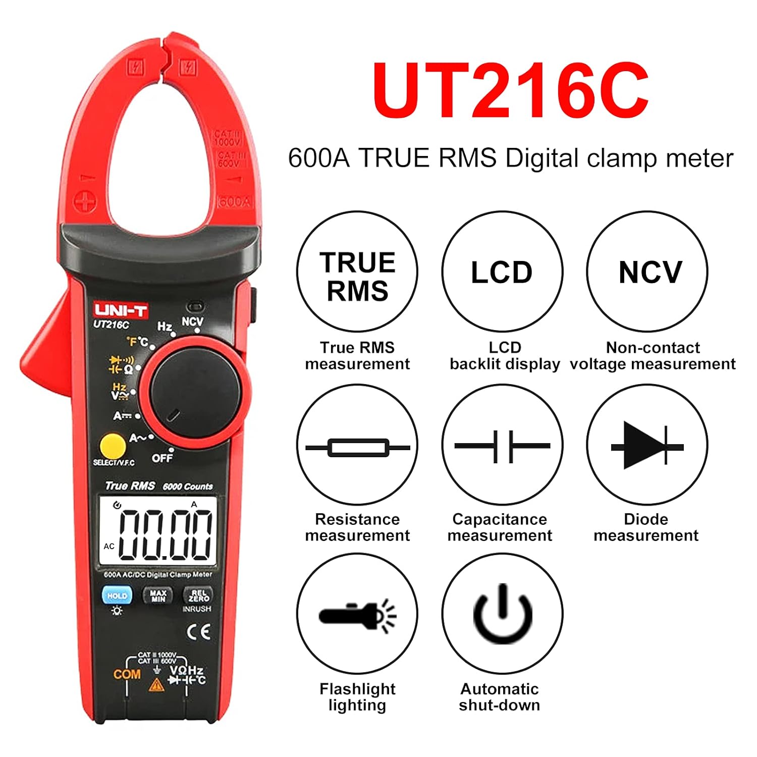 UT216C 600A True RMS Digital Clamp Meter Multimeter Auto Range with Freque United States
UT216C 600A True RMS Digital Clamp Meter Multimeter Auto Range with Freque United States