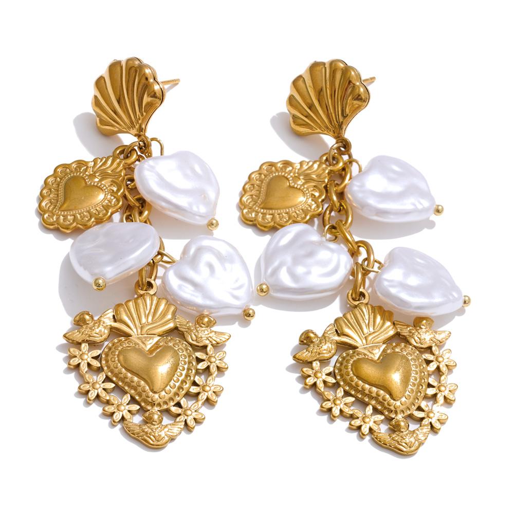 Yhpup Baroque Imitation Pearls Heart Love Drop Dangle Manual Earrings Golden PVD Plated Stainless Steel Charm Statement Jewelry
Yhpup Baroque Imitation Pearls Heart Love Drop Dangle Manual Earrings Golden PVD Plated Stainless Steel Charm Statement Jewelry