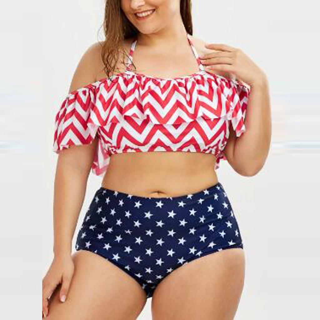Buy Women S Plus Size Sexy Ruffled Sling National Flag Print Bikini