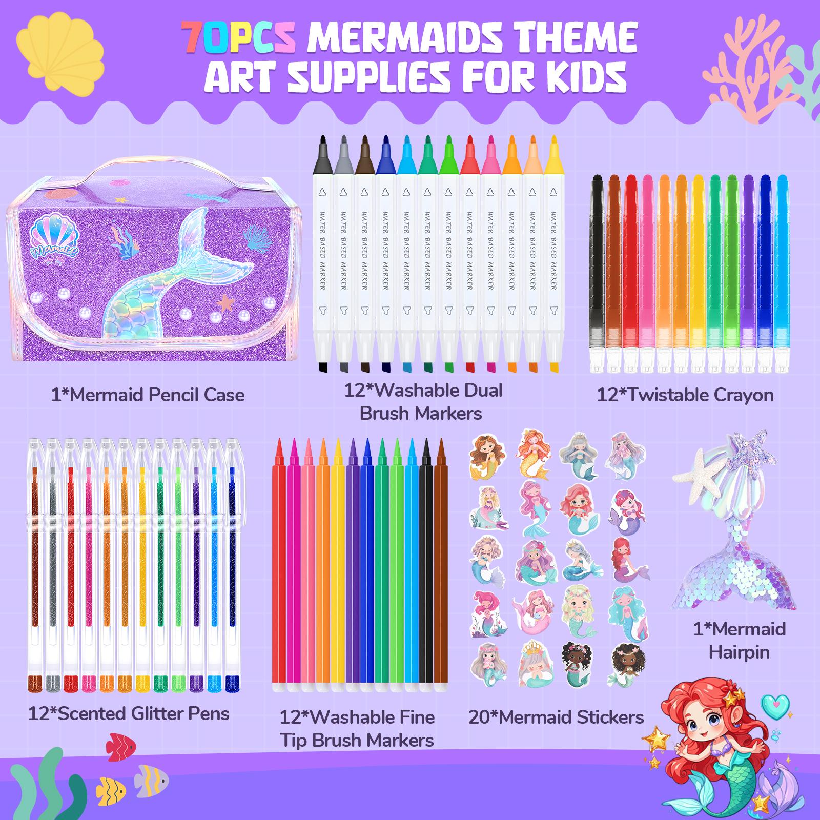 70PCS Mermaid Washable Markers Set with Glitter Pencil Case Colored Pens Wax Crayons Kit For Drawing Art Supplies For Kids Gifts
70PCS Mermaid Washable Markers Set with Glitter Pencil Case Colored Pens Wax Crayons Kit For Drawing Art Supplies For Kids Gifts