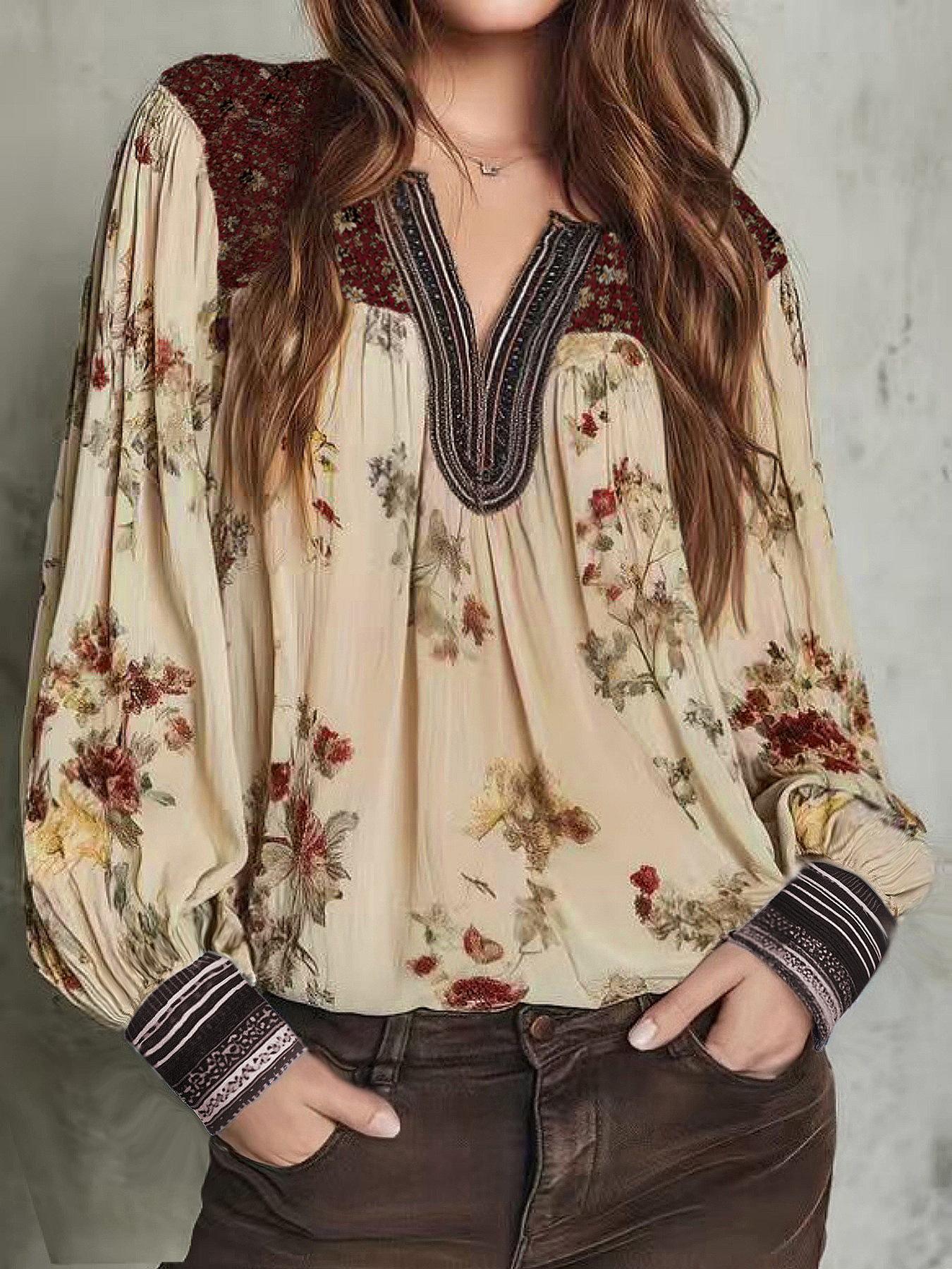2026 V-neck Lace Patchwork Long Sleeve Floral Print Women s T-shirt XL тілесний
2026 V-neck Lace Patchwork Long Sleeve Floral Print Women s T-shirt XL тілесний
