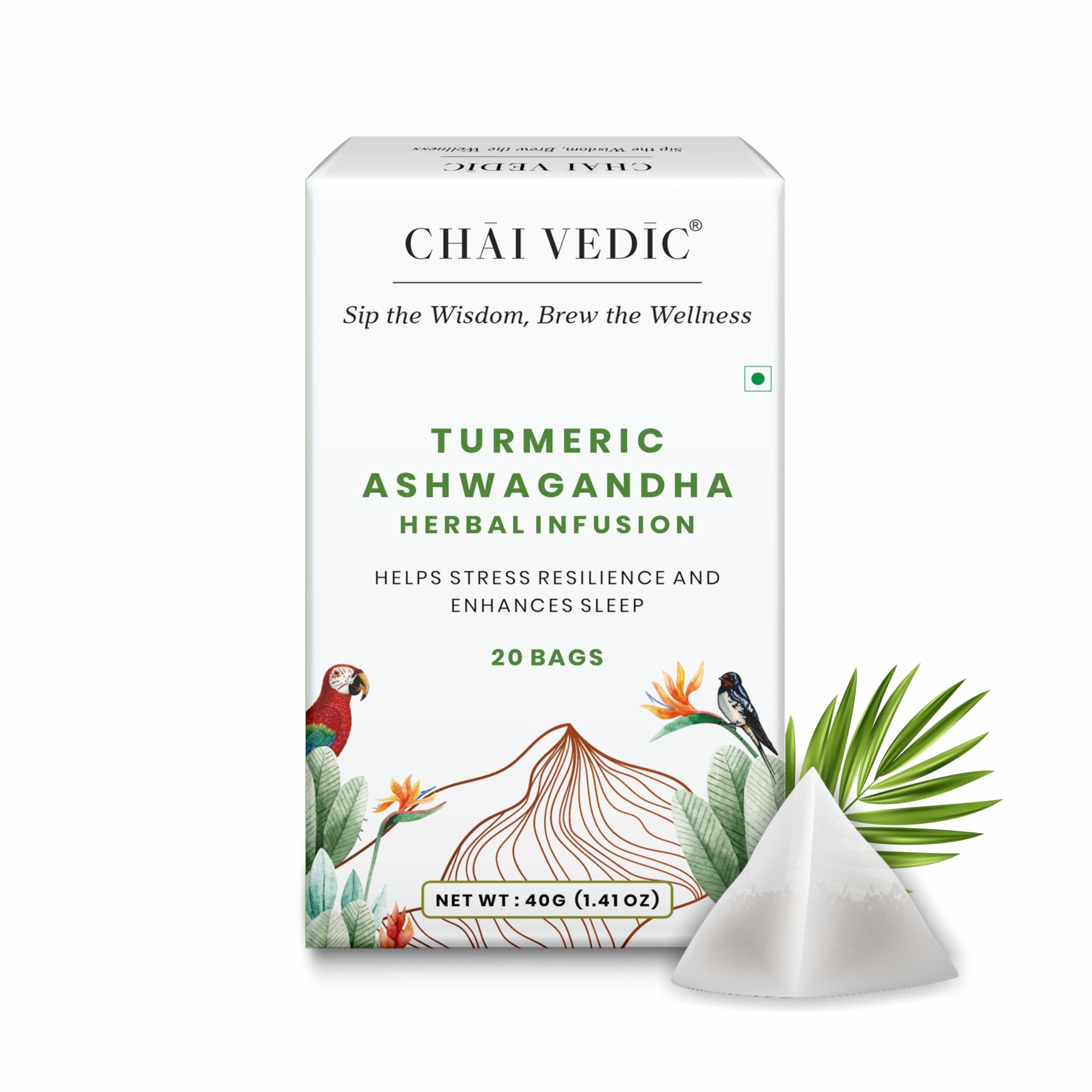 Chai Vedic Turmeric Ashwagandha Herbal Infusion Tea | 20 Tea Bags | Tea Powder
Chai Vedic Turmeric Ashwagandha Herbal Infusion Tea | 20 Tea Bags | Tea Powder