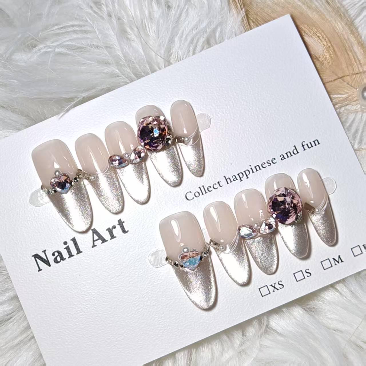 Milky White Pearlescent Rhinestone False Nails - Enhance Hand Shape with Long, Wearable Art. Large L
Milky White Pearlescent Rhinestone False Nails - Enhance Hand Shape with Long, Wearable Art. Large L