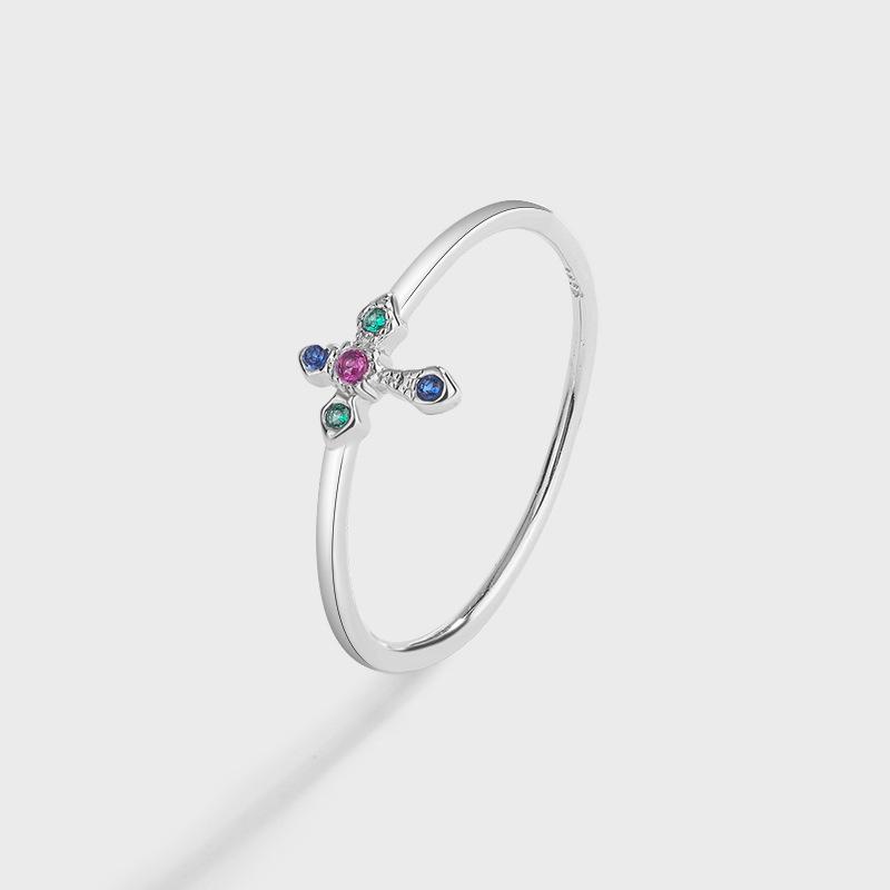 Женское кольцо из серебра 925 пробы, трехцветное, с цирконами, в виде креста - Японская легкая роскошь Size 8