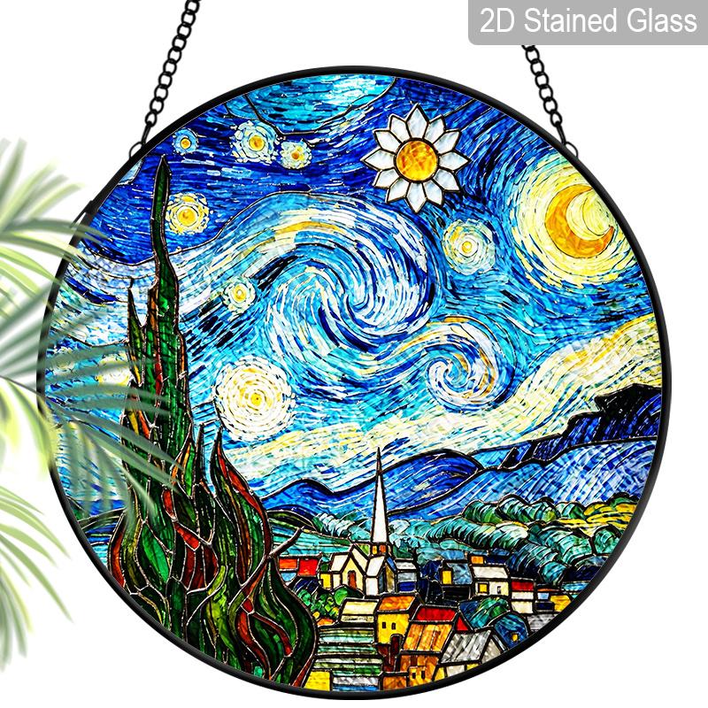 2D Flat Stained Glass Van Gogh Starry Night Window Decoration Colored Glass Plate, 7.87inches Hanging Sun Catcher Ornament with Chain, Charming Home 7.87inch
2D Flat Stained Glass Van Gogh Starry Night Window Decoration Colored Glass Plate, 7.87inches Hanging Sun Catcher Ornament with Chain, Charming Home 7.87inch