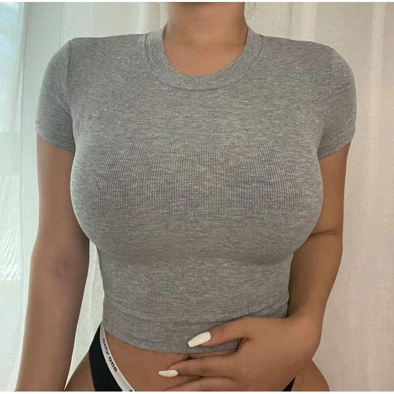 and American Sexy High Elastic Tight round Neck Short-Sleeved T-shirt Female Slimming and Short Midriff Outfit Pure Desire Niche Style Pure Color Tops Light gray S
and American Sexy High Elastic Tight round Neck Short-Sleeved T-shirt Female Slimming and Short Midriff Outfit Pure Desire Niche Style Pure Color Tops Light gray S