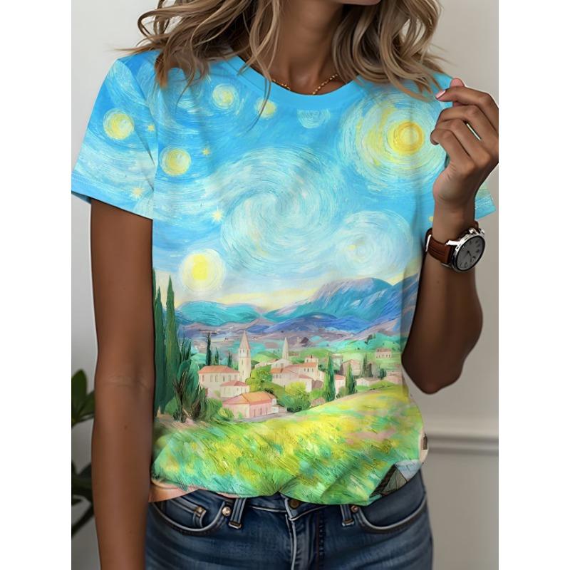 Women s Van Gogh Inspired Starry Night Landscape Printed Short sleeved T-shirt XS
Women s Van Gogh Inspired Starry Night Landscape Printed Short sleeved T-shirt XS