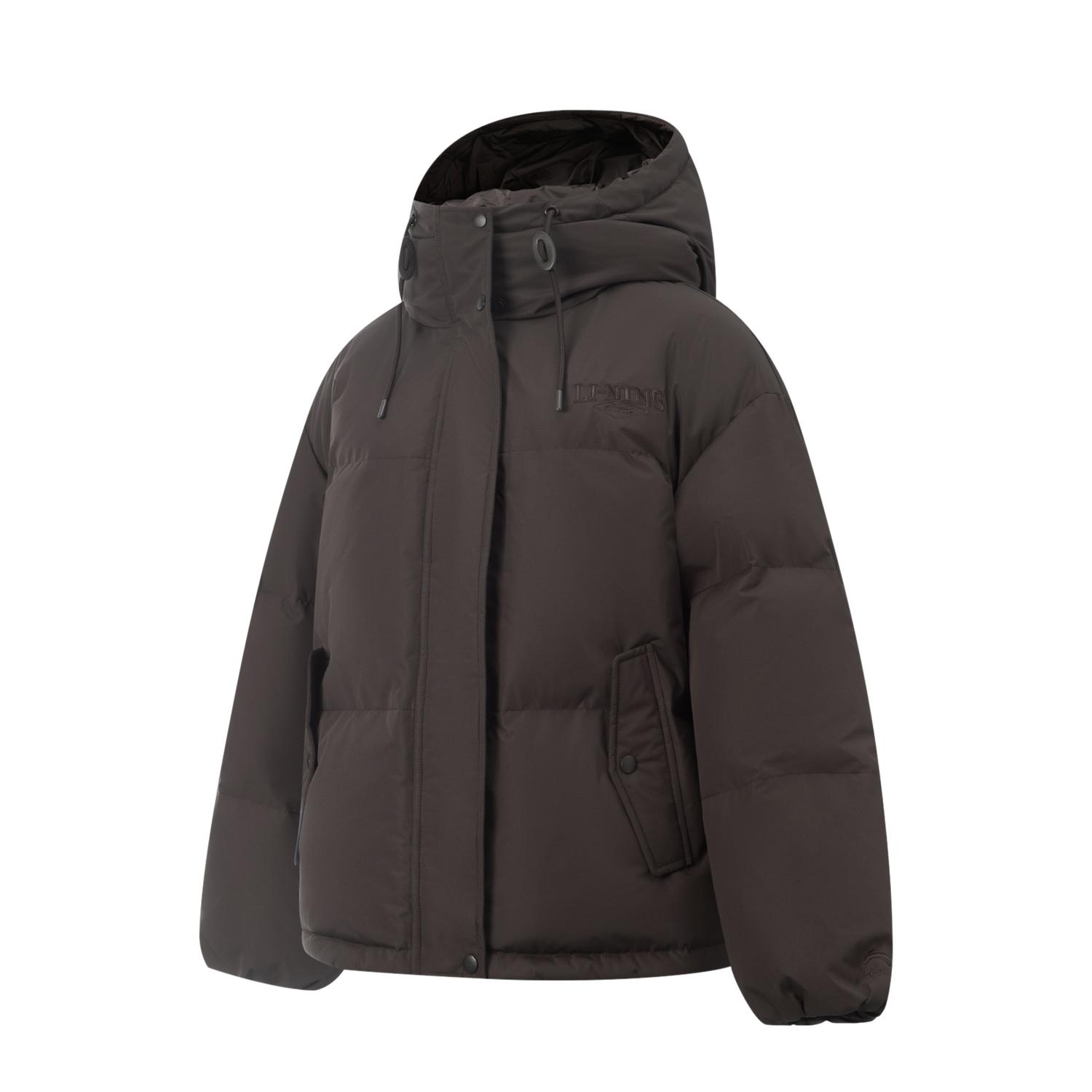 Li Ning Серия Спортивный Стиль Однотонная Толстовка на Молнии Универсальная Повседневная Пуховая Куртка Женская Верхняя Одежда Черный Шоколадно-Коричневый AYMV386-1 M