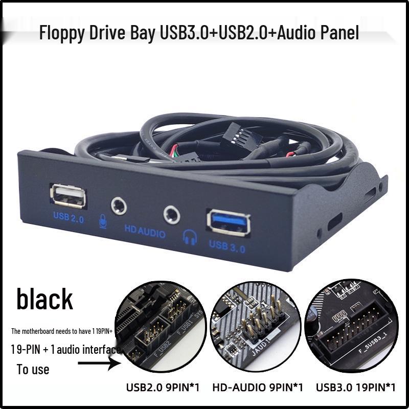 3.5 USB 3.0 Floppy Drive Bay Audio Front Panel with 19-Pin to USB 3.0 and HD-Audio Connectivity
3.5 USB 3.0 Floppy Drive Bay Audio Front Panel with 19-Pin to USB 3.0 and HD-Audio Connectivity