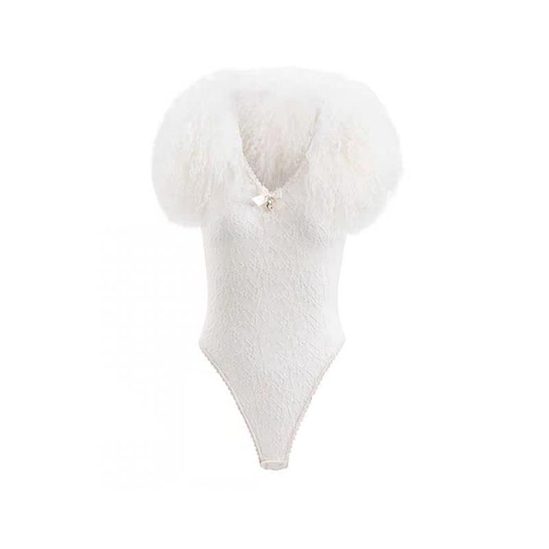 Elegant Retro V-Neck Patchwork Bodysuit with Fluffy Fur and Lace Trim S
Elegant Retro V-Neck Patchwork Bodysuit with Fluffy Fur and Lace Trim S