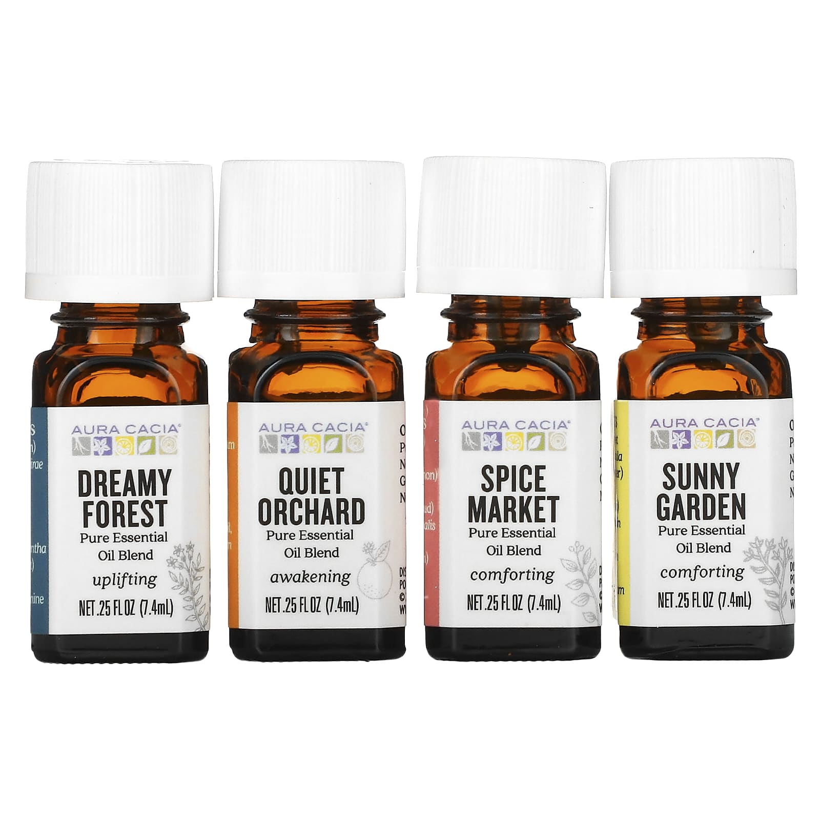 Aura Cacia, Набір для дифузії, Ефірні олії, 4 флакони, 7,4 мл (0,25 рідкої унції) кожен
Aura Cacia, Набір для дифузії, Ефірні олії, 4 флакони, 7,4 мл (0,25 рідкої унції) кожен