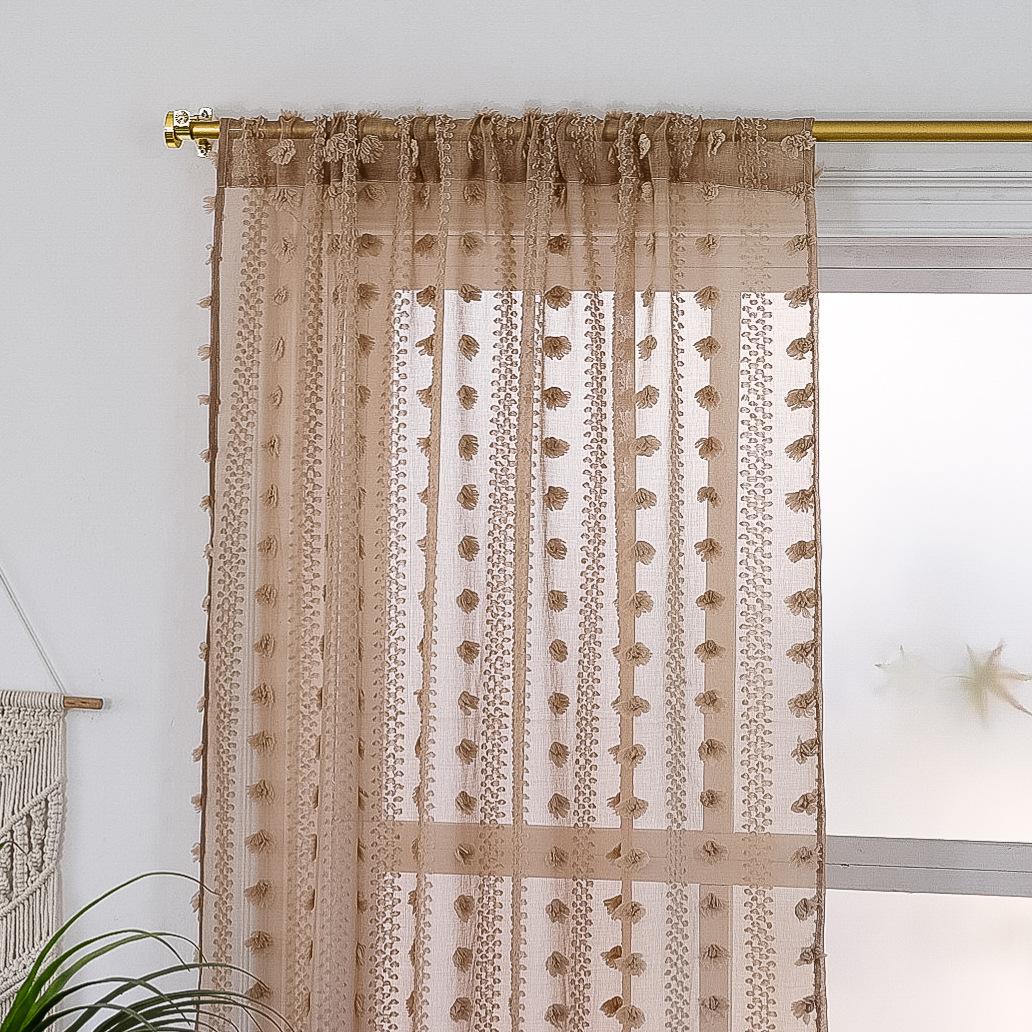 Tufted Fur Balls Bohemian White Curtains Embroidered Flowers Moroccan Living Room Bedroom Translucent Curtains Height 214 * 140 W
Tufted Fur Balls Bohemian White Curtains Embroidered Flowers Moroccan Living Room Bedroom Translucent Curtains Height 214 * 140 W