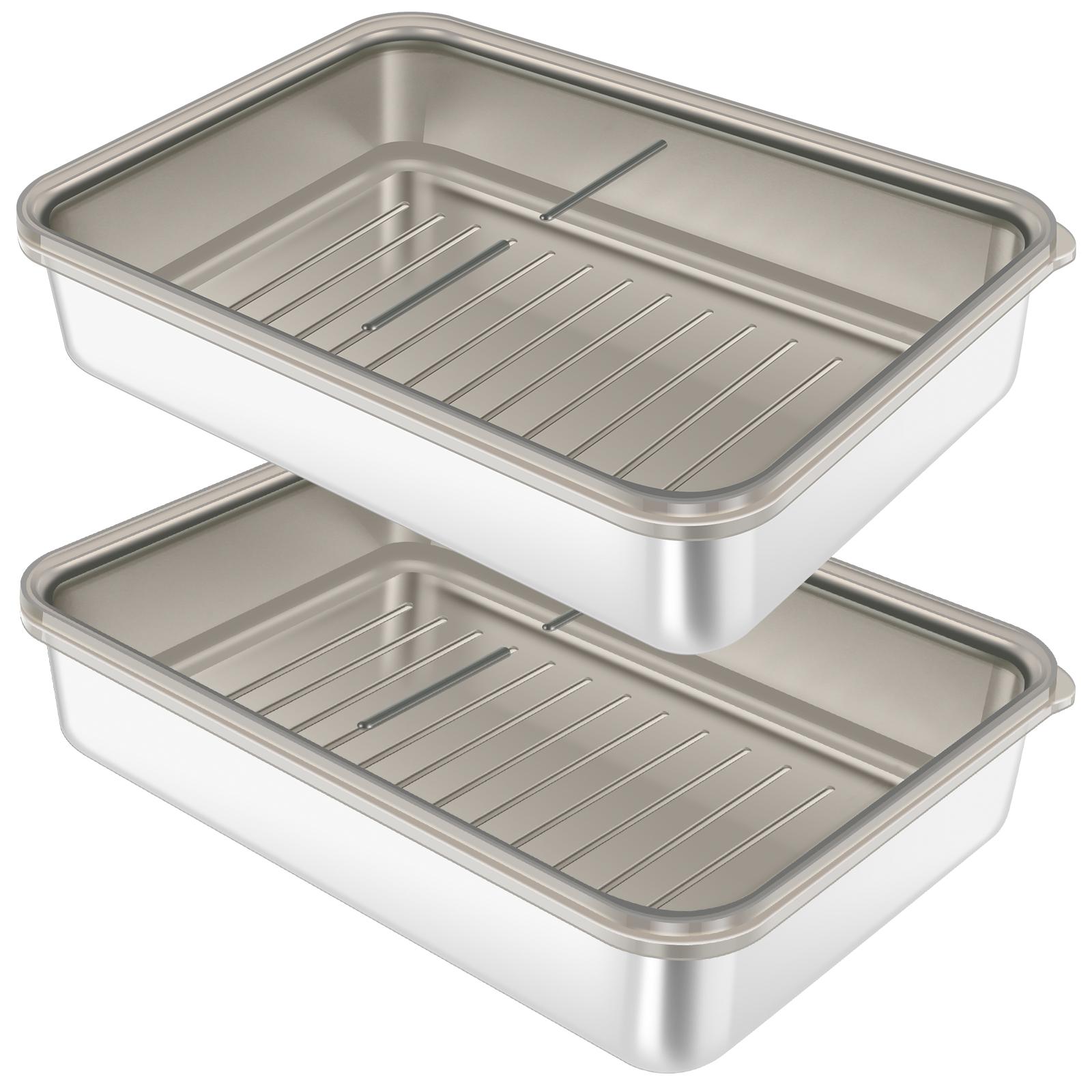 2Pcs Frozen Meat Preservation Box Stainless Steel Refrigerator Food Container Lid Airtight Kitchen Bacon Cheese Retain Freshness
2Pcs Frozen Meat Preservation Box Stainless Steel Refrigerator Food Container Lid Airtight Kitchen Bacon Cheese Retain Freshness