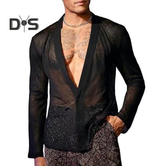 Мужская клубная рубашка с ультратонкой прозрачной сеткой с V-образным вырезом, застегивающейся на пуговицы, с длинными рукавами, для мускулистых мужчин, для вечеринок и выступлений S чёрный
Мужская клубная рубашка с ультратонкой прозрачной сеткой с V-образным вырезом, застегивающейся на пуговицы, с длинными рукавами, для мускулистых мужчин, для вечеринок и выступлений S чёрный