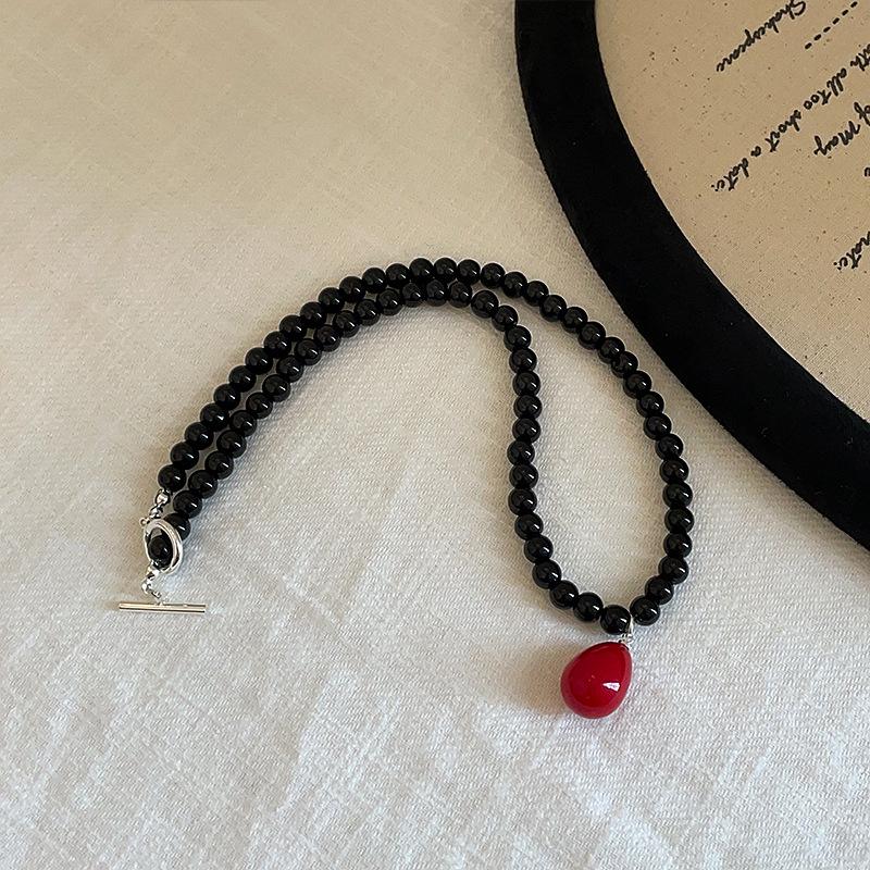 Корейское ожерелье-чокер с подвеской в виде капли воды и бусинами - Элегантное ретро-украшение для женщин