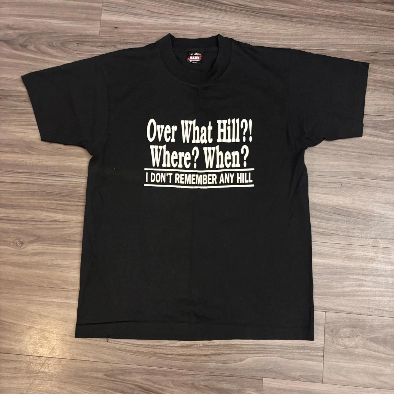 90s / Vintage Over What Hill Funny Black Single Stitch T-shirt USA Made Large L
90s / Vintage Over What Hill Funny Black Single Stitch T-shirt USA Made Large L