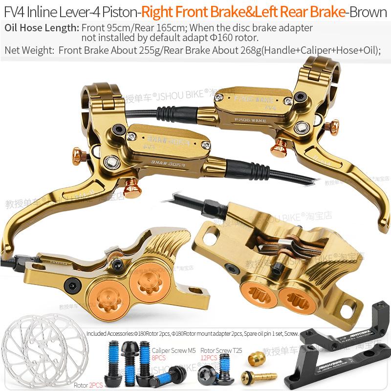 Frog Wake MTB Hydraulic Disc Brake Kit 4 Piston Front Rear Brake FV4 Aluminum Oil Pressure Calipers In-Line Levers Cycling Parts RF-LR Brown
Frog Wake MTB Hydraulic Disc Brake Kit 4 Piston Front Rear Brake FV4 Aluminum Oil Pressure Calipers In-Line Levers Cycling Parts RF-LR Brown