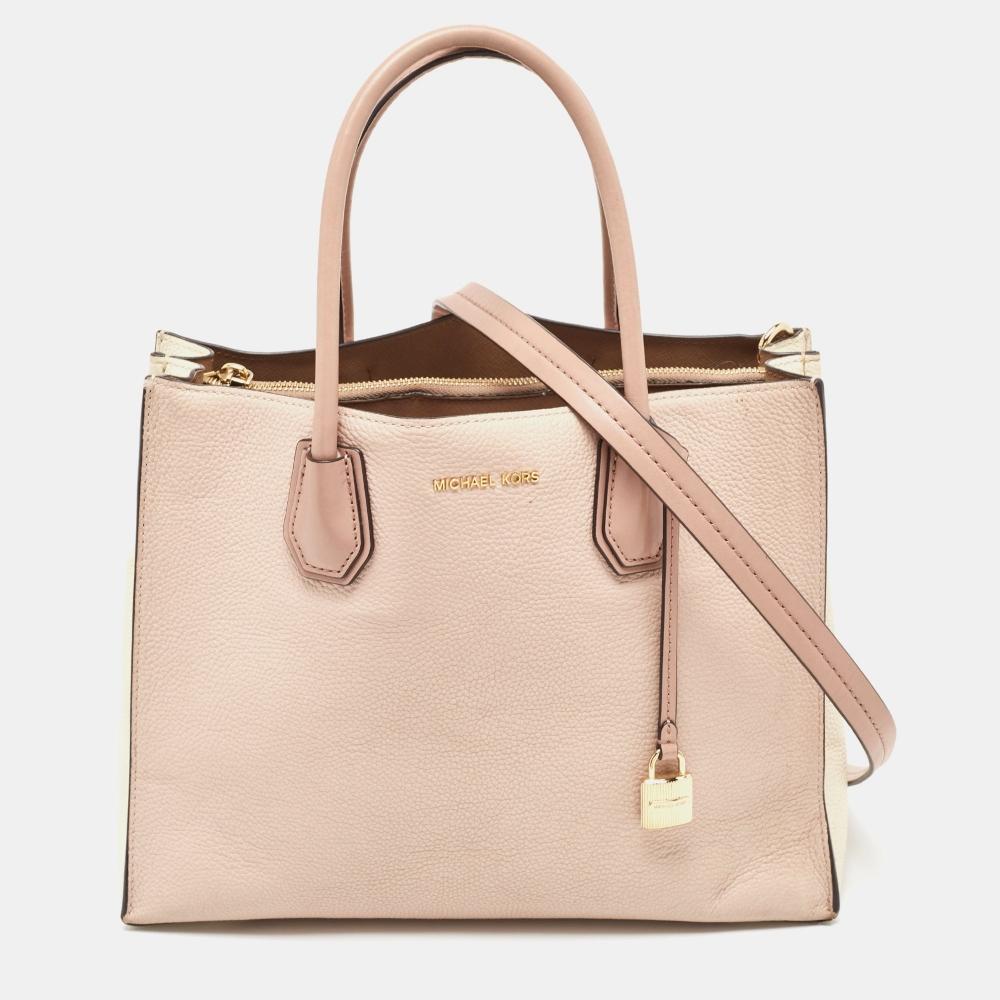 Michael Kors Кремовая кожаная сумка Mercer розовая