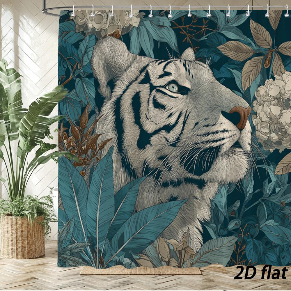 White Tiger Shower Curtain Hooks Teal Green Background Gray White Fur Black Stripes Blue Eyes Tropical Leaves Flowers W60H190(CM)-1 Pcs
White Tiger Shower Curtain Hooks Teal Green Background Gray White Fur Black Stripes Blue Eyes Tropical Leaves Flowers W60H190(CM)-1 Pcs