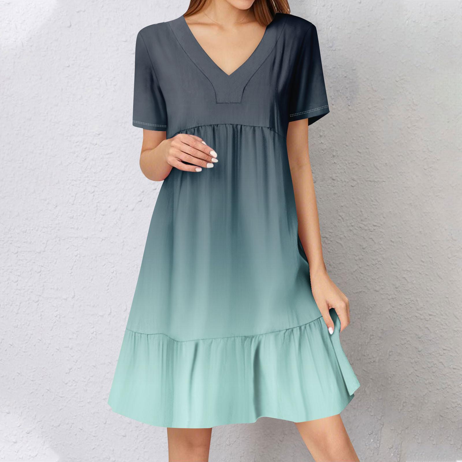 Женское летнее платье с коротким рукавом и V-образным вырезом, короткие платья, модное повседневное струящееся бохо-платье с оборками, А-силуэт, свободное платье-халат XL
Женское летнее платье с коротким рукавом и V-образным вырезом, короткие платья, модное повседневное струящееся бохо-платье с оборками, А-силуэт, свободное платье-халат XL