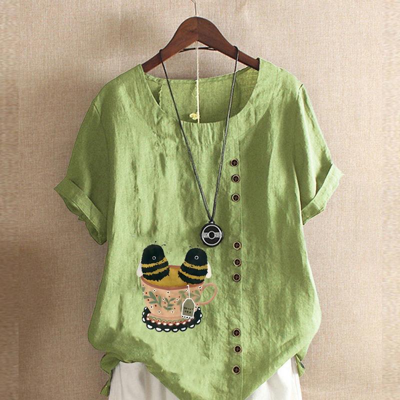 Женская модная футболка с коротким рукавом с милым принтом пчелы, свободная хлопковая рубашка, повседневная свободная летняя блузка, топы больших размеров 5XL зелёный
Женская модная футболка с коротким рукавом с милым принтом пчелы, свободная хлопковая рубашка, повседневная свободная летняя блузка, топы больших размеров 5XL зелёный