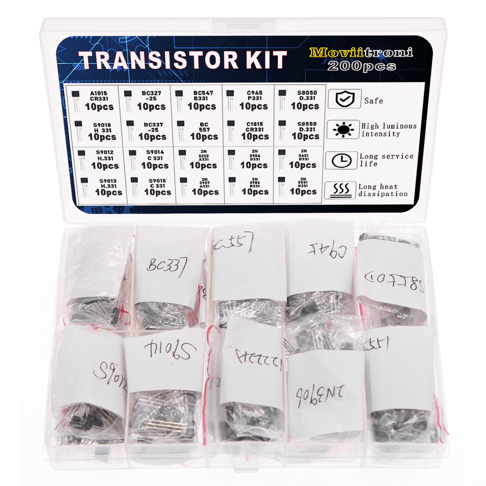 200pcs BJT Transistor Kit Bipolar Power Transistors A1015 BC327 BC337 C1815 S8050 S8850 2N2222 2N2907 2N3904 2N3906 PNP NPN
200pcs BJT Transistor Kit Bipolar Power Transistors A1015 BC327 BC337 C1815 S8050 S8850 2N2222 2N2907 2N3904 2N3906 PNP NPN