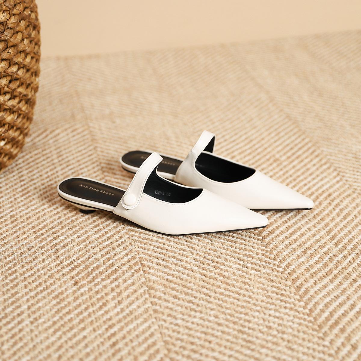 139-5 остроносые задние воздушные туфли с мелким вырезом, темпераментные балетки, женские новые весенние черные туфли с ремешком на одно слово, полуоткрытые, удобные женские туфли 40