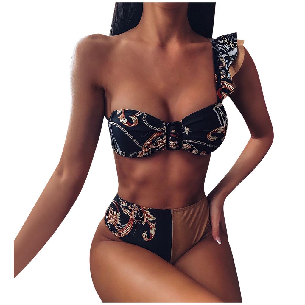 Buy SPRO Sexy Women Patchwork Ruffles Buckle Bikini Push Up Padded
