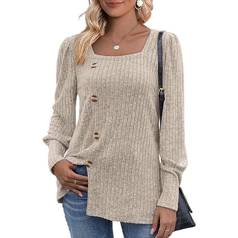 Жіночий топ з довгим рукавом і квадратним вирізом із круглим вирізом і смужкою S
Жіночий топ з довгим рукавом і квадратним вирізом із круглим вирізом і смужкою S