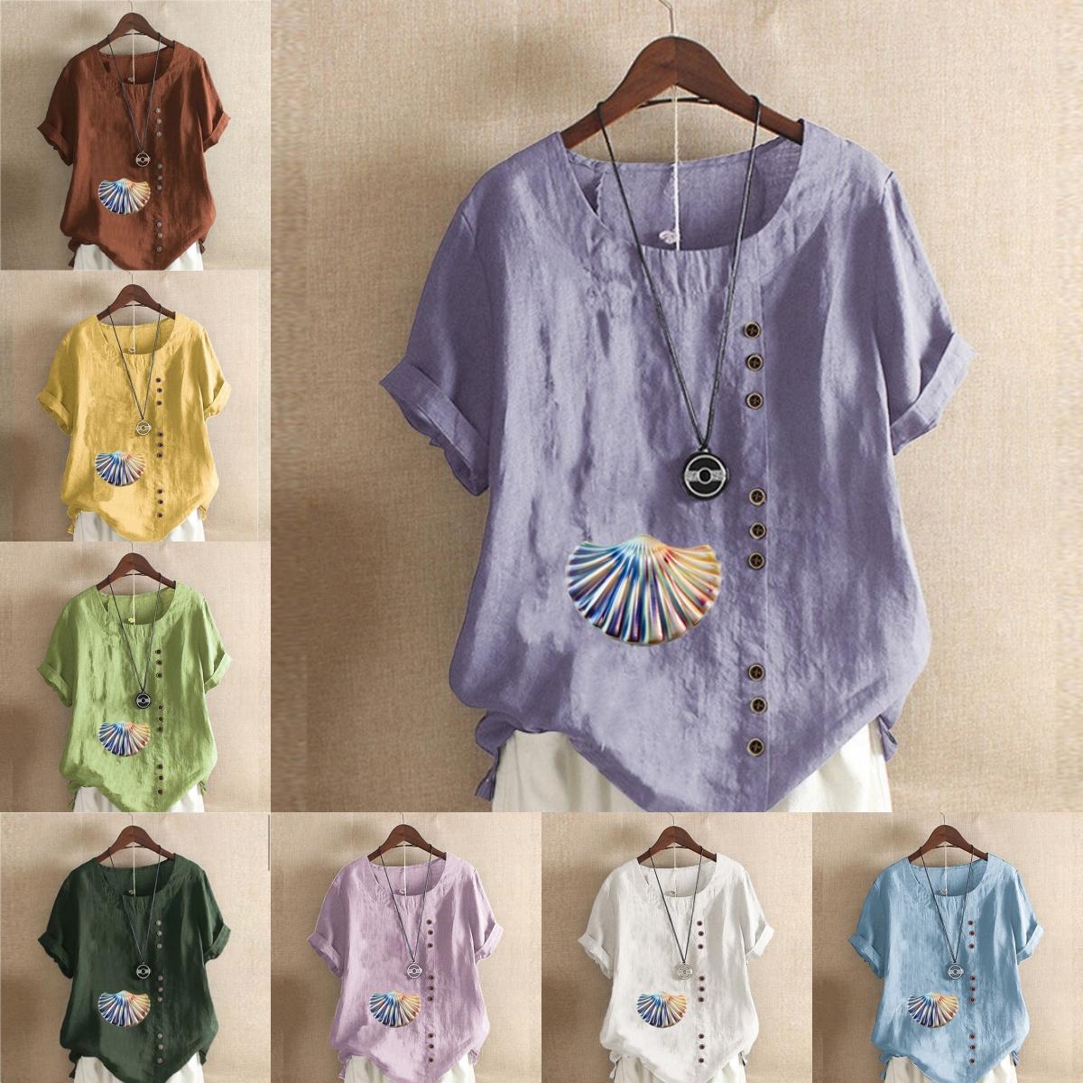 Women s Fashion Shell Prined Round Neck Short Sleeve T-shirt Casual Cotton Linen Graphic Shirt Leisure Loose Summer Blouse Tops S рожевий
Women s Fashion Shell Prined Round Neck Short Sleeve T-shirt Casual Cotton Linen Graphic Shirt Leisure Loose Summer Blouse Tops S рожевий